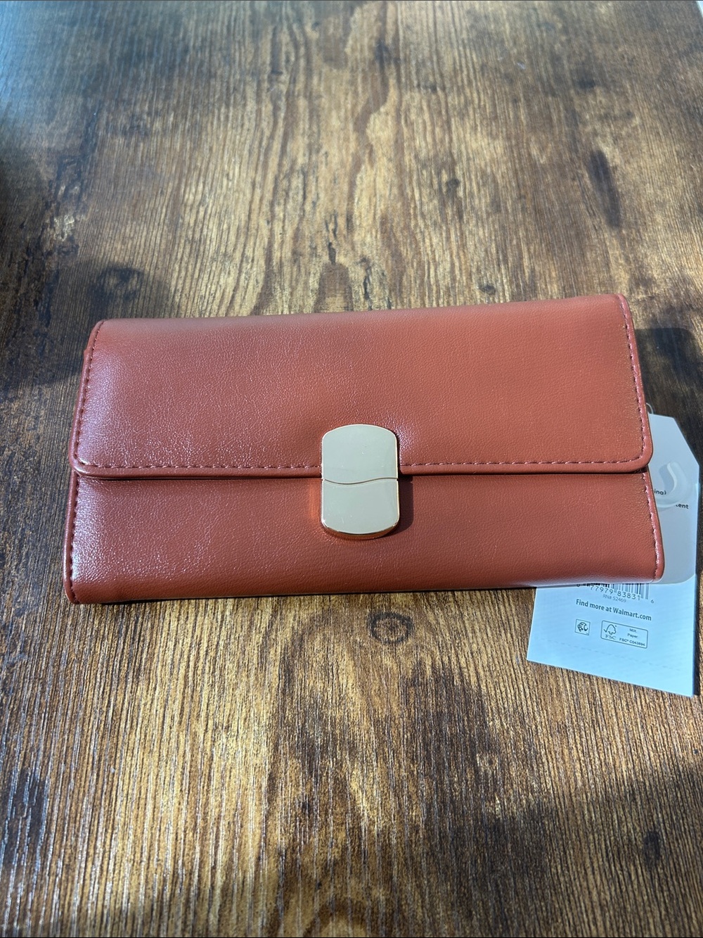 Time and Tru Rust-Orange Faux Leather Women's Clutch Wallet